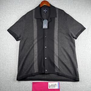Ben Sherman Knit Short Sleeve Button Up Shirt Mens XL Gray Black Stripe New NWT